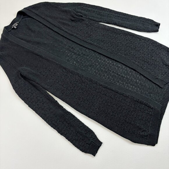 THEORY Open Stitch Knit Cardigan Coat Medium Heavy Cotton Drape Black - Picture 2 of 8
